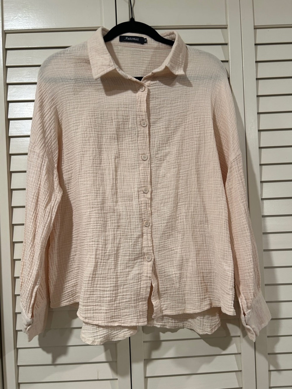 Automet Pale Pink/Cream Gauze Button-Down Shirt Size M